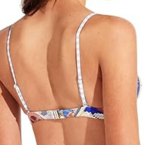 Seafolly Drawstring Bralette Bikni Top Swimsuit, On Vacation Azure, 10 NWT - Picture 2 of 3
